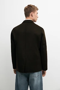 Double-layer wool blend blazer