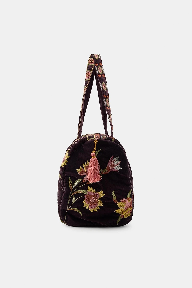 SAC MATELASSÉ EN VELOURS BRODERIES FLEURS