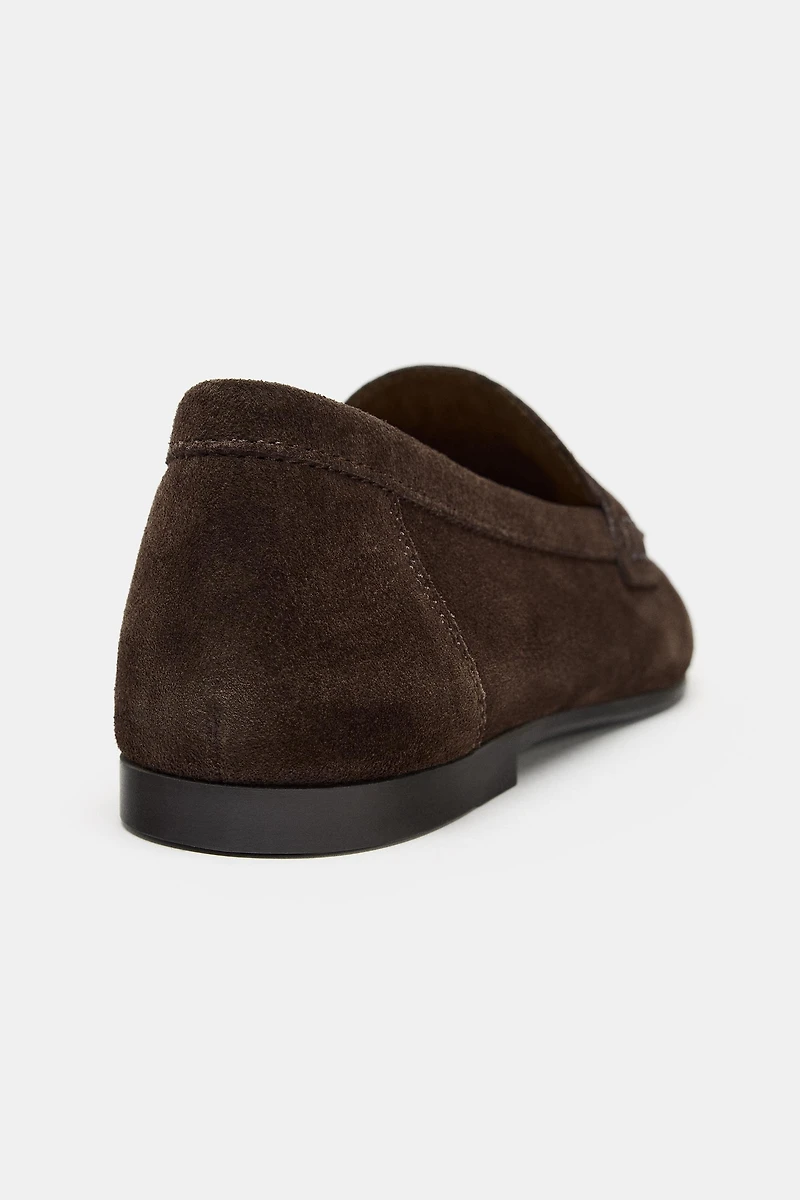 TOPSTITCHED SPLIT LEATHER LOAFERS