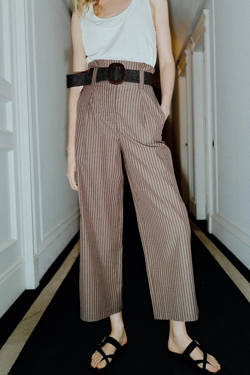 STRIPED BELTED PANTS