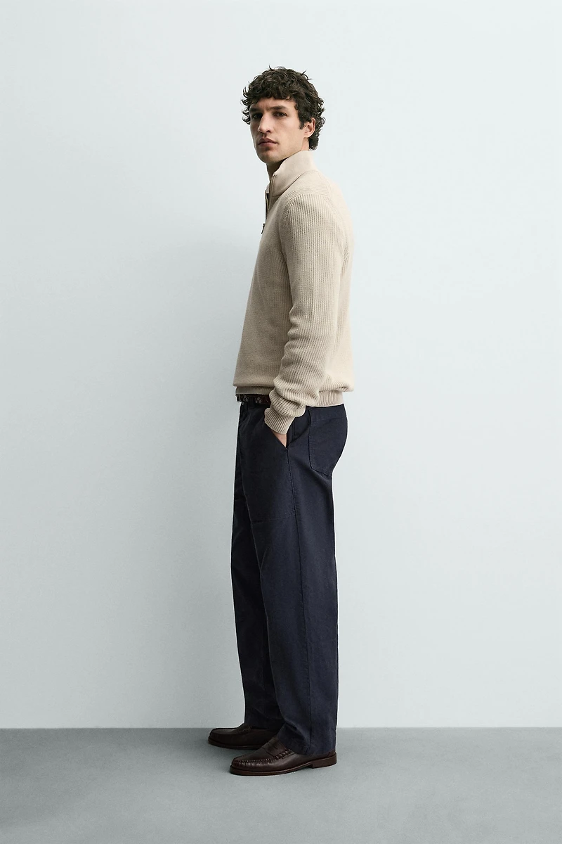 PULL EN MAILLE PERLÉE À COL ZIPPÉ