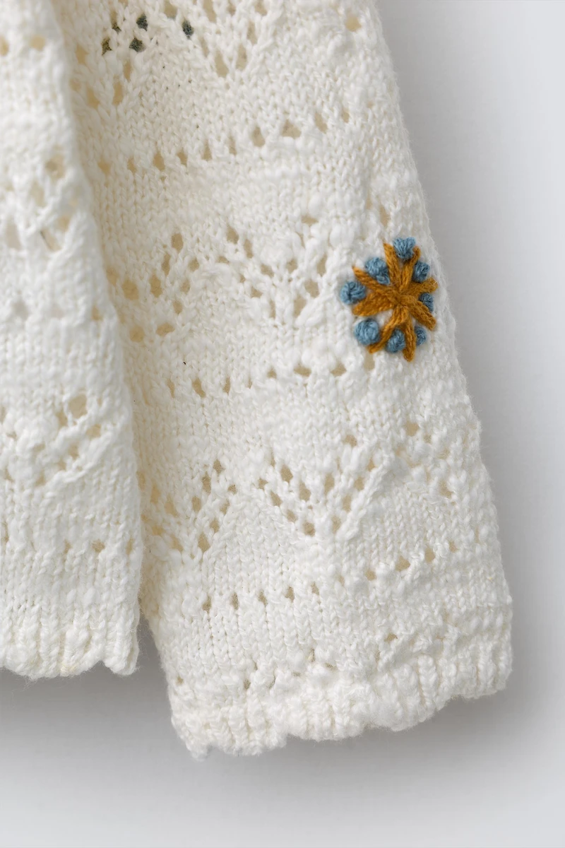 EMBROIDERED FLOWER OPENWORK CARDIGAN