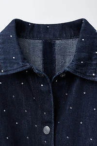 RHINESTONE BOW DENIM SHIRT