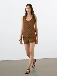 Suede leather crochet shorts