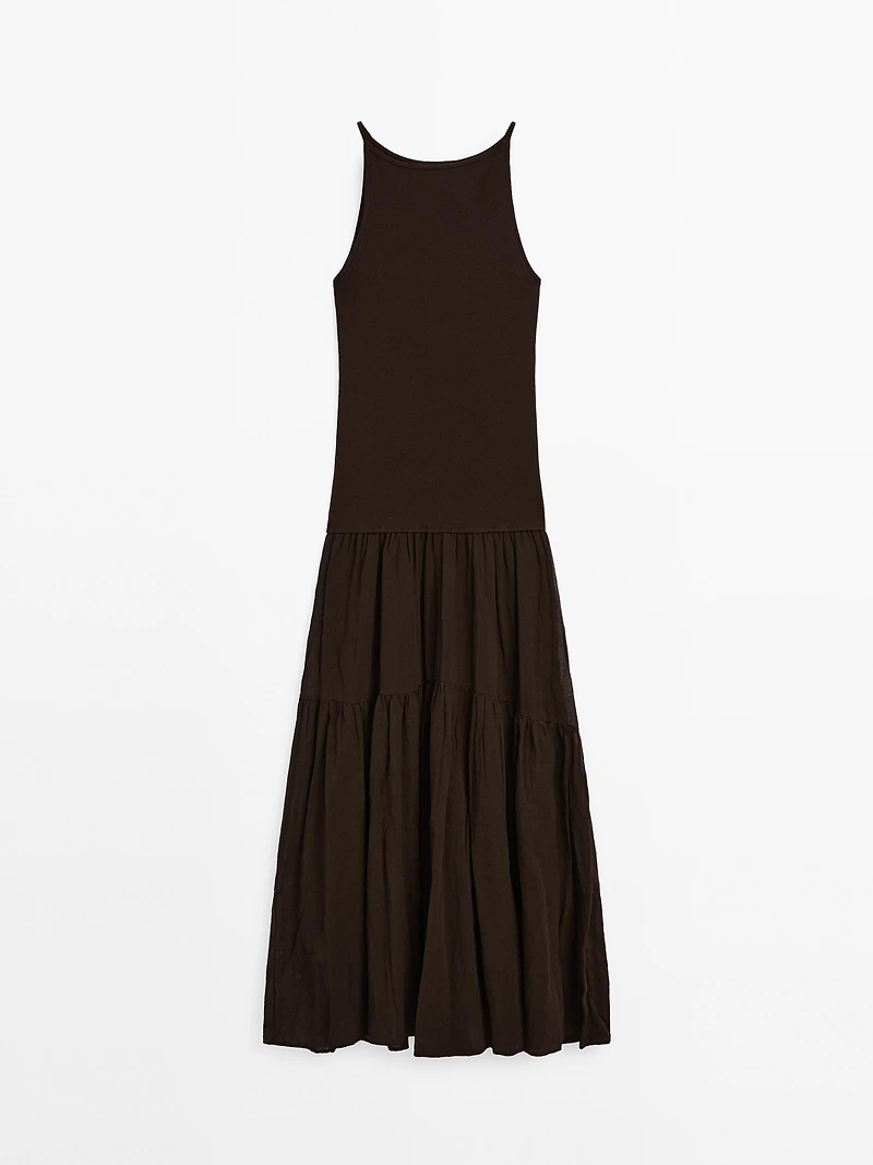 Long strappy cotton blend dress