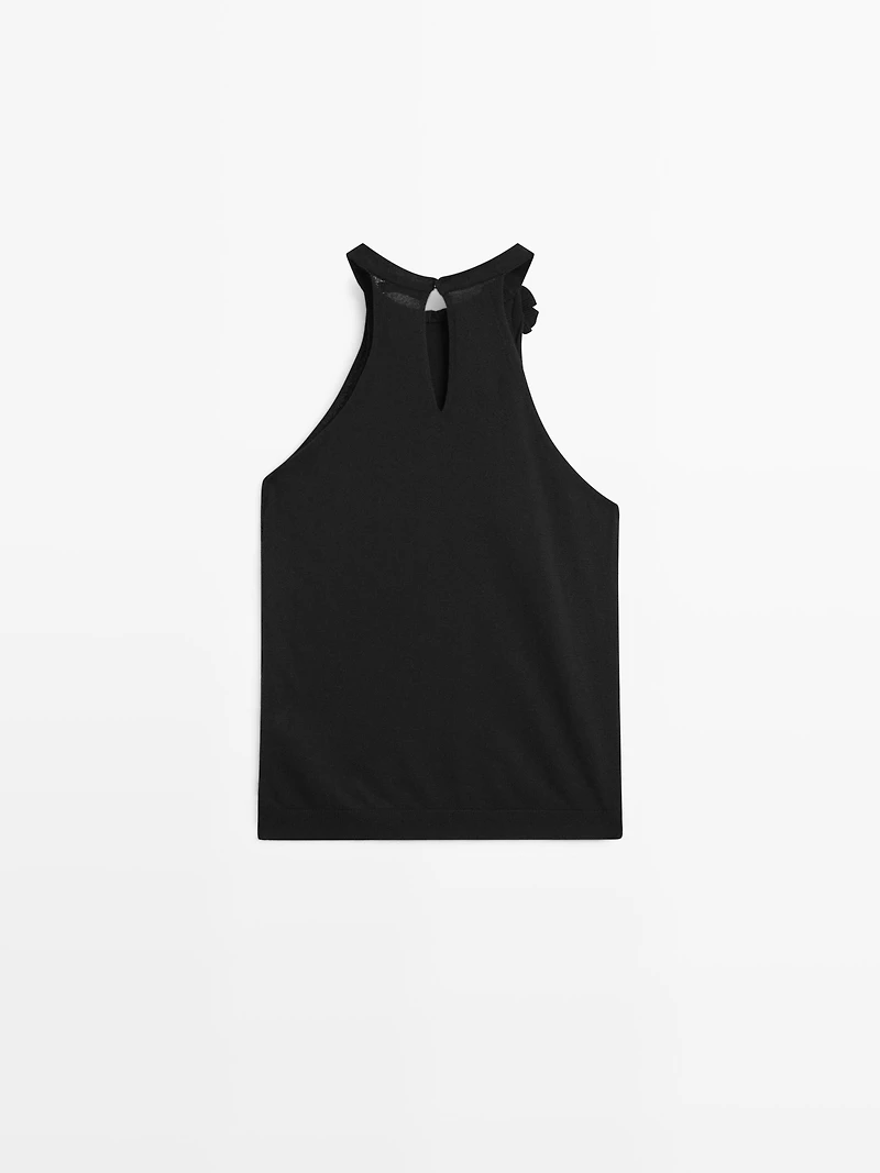 Knit cotton top with floral detail