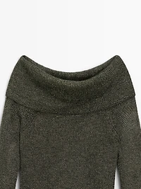 Off-the-shoulder knit sweater with metallic finish