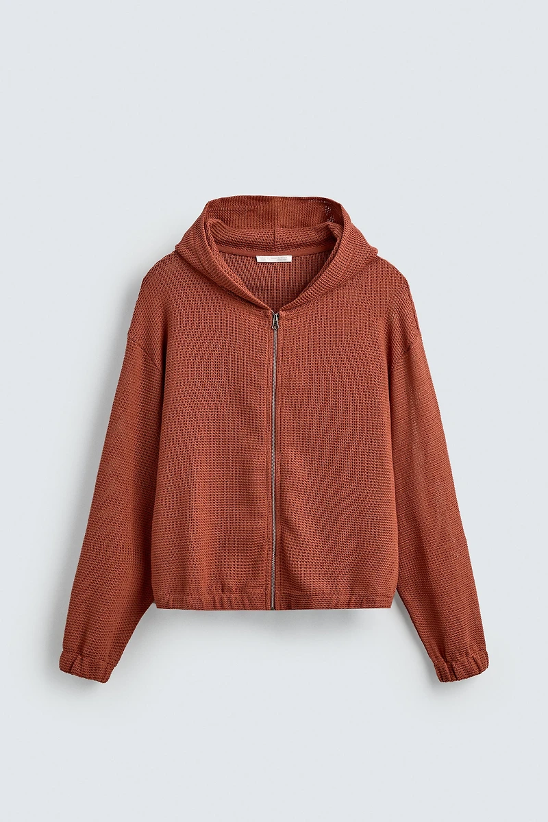 OPEN WEAVE HOODED SWEATSHIRT