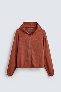 OPEN WEAVE HOODED SWEATSHIRT