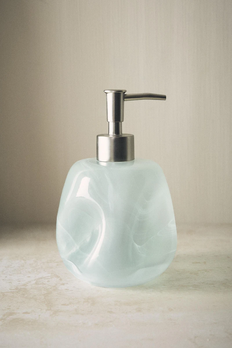 SHADED GREEN GLASS SOAP DISPENSER