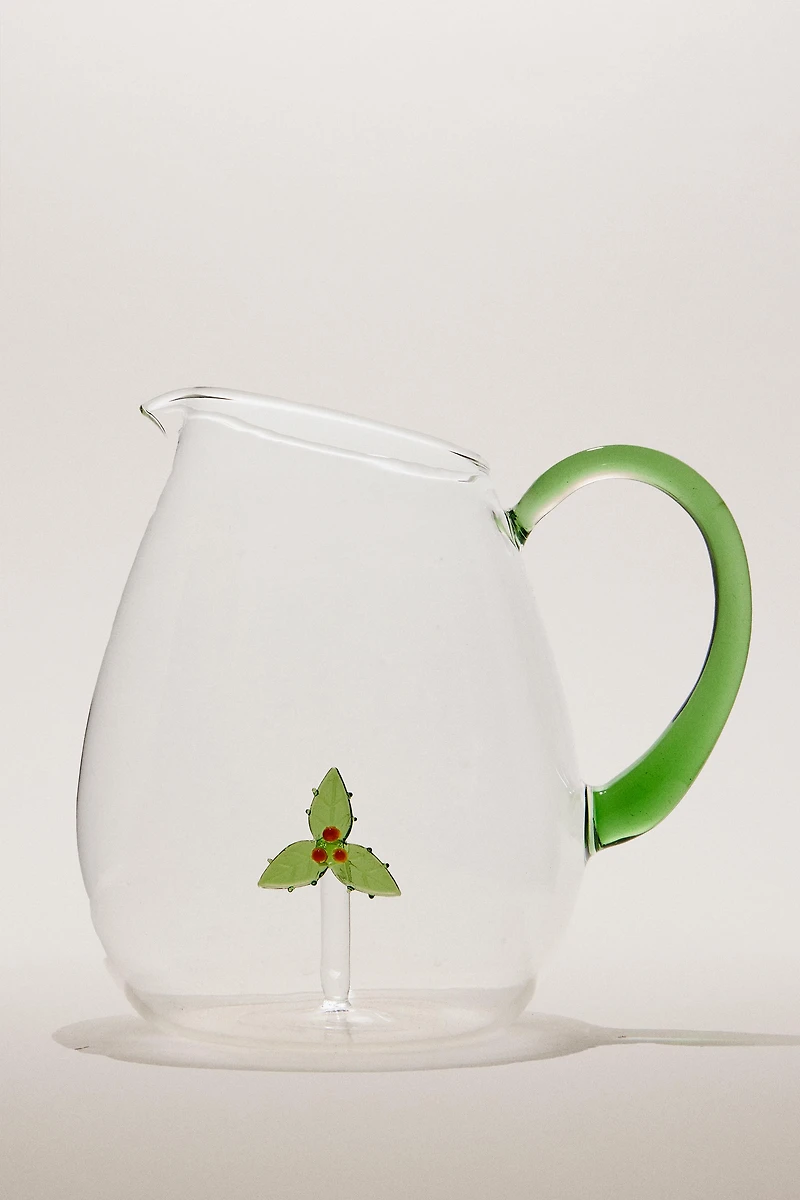 BOROSILICATE GLASS PITCHER WITH CHRISTMAS HOLLY