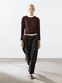 100% linen knit crew neck sweater