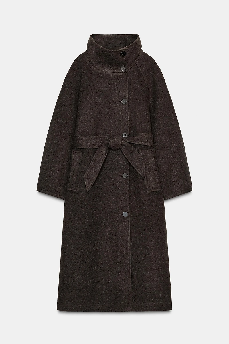 SOFT HIGH-NECK BELTED COAT
