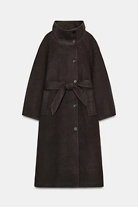SOFT HIGH-NECK BELTED COAT