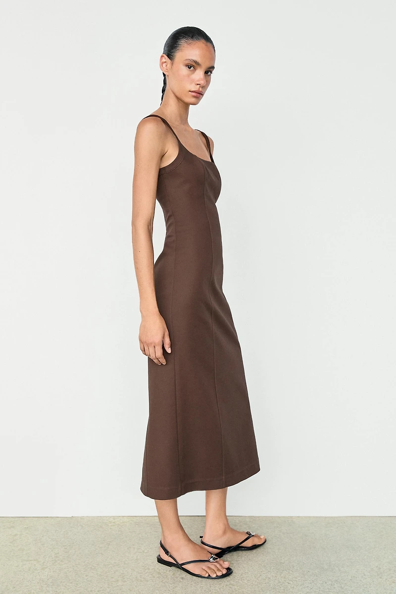 Cotton blend strappy midi dress