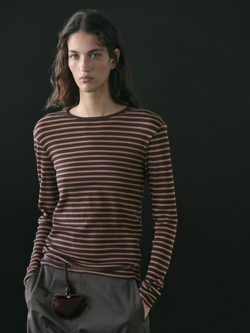 T-shirt manches longues à rayures en coton mélangé