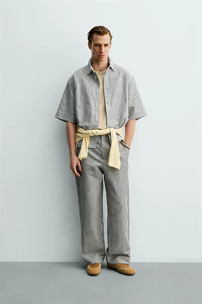 STRIPED COTTON LINEN PANTS