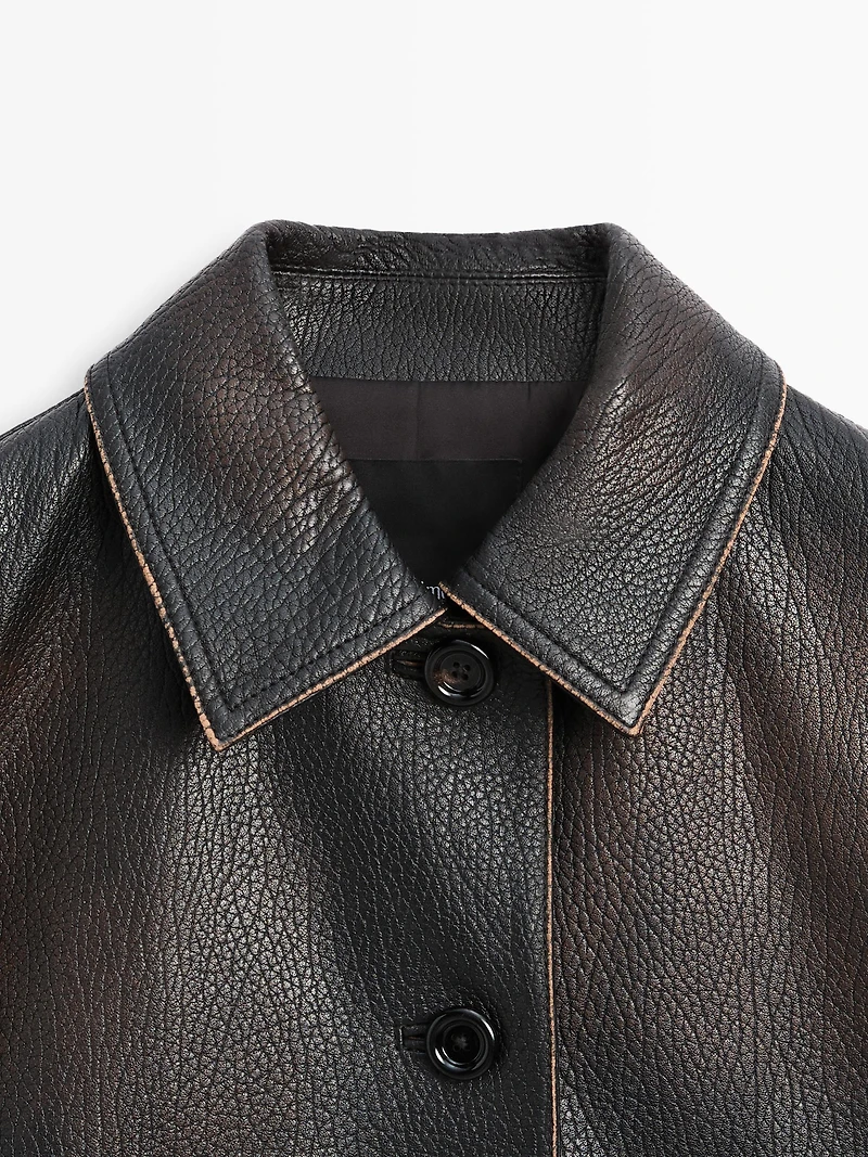 Blouson court en cuir nappa