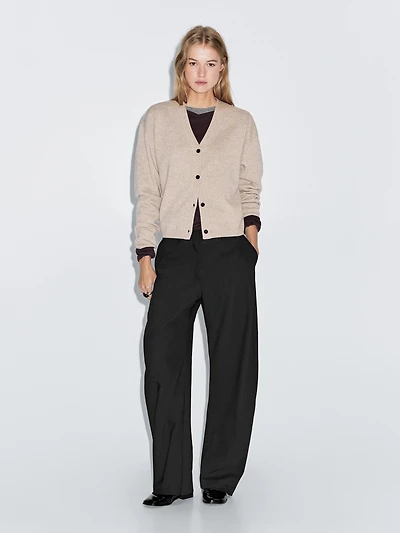 Wool blend V-neck knit cardigan