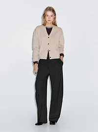 Wool blend V-neck knit cardigan