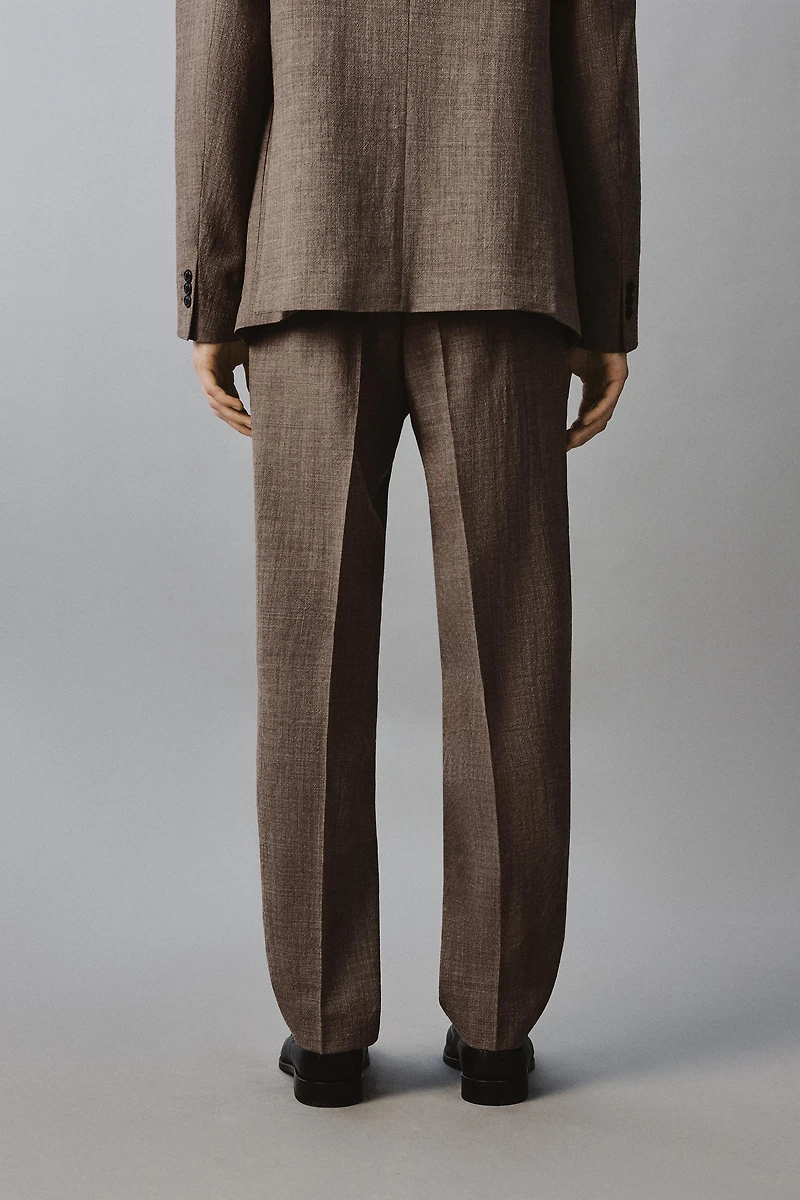 100% WOOL TEXTURED SUIT PANTS