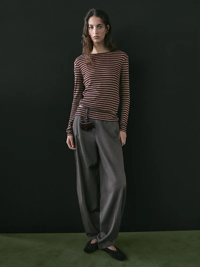 T-shirt manches longues à rayures en coton mélangé
