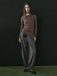 T-shirt manches longues à rayures en coton mélangé