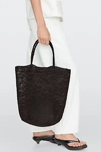 Raffia bucket tote bag