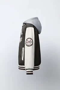 HOODIE BOMBER JACKET WITH FAUX LEATHER SLEEVES