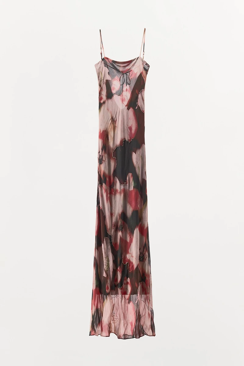 BEADED FLORAL PRINT DRESS