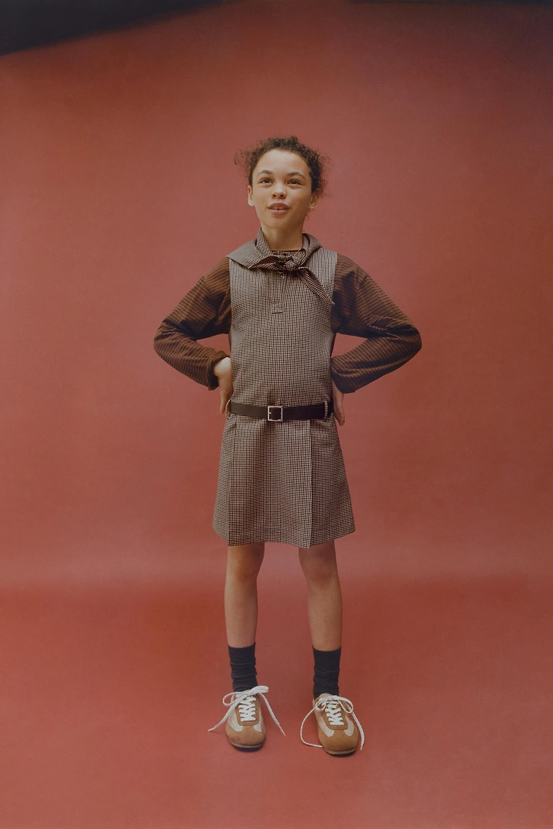 PLAID PINAFORE DRESS WITH DETACHABLE SCARF