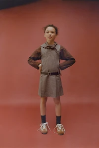 PLAID PINAFORE DRESS WITH DETACHABLE SCARF