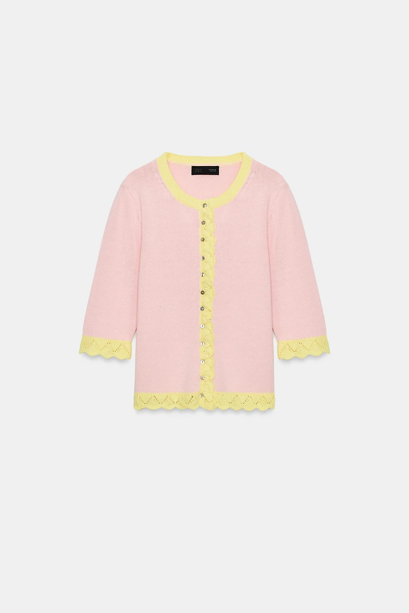 POINTELLE COMBINATION CARDIGAN
