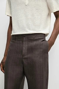 100% linen striped straight-leg pants