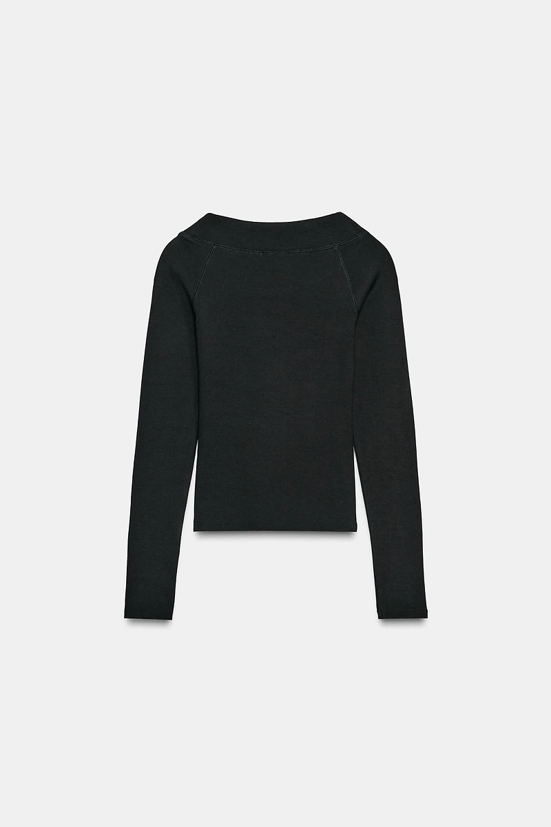 RIBBED BOAT NECK T-SHIRT