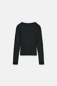 RIBBED BOAT NECK T-SHIRT