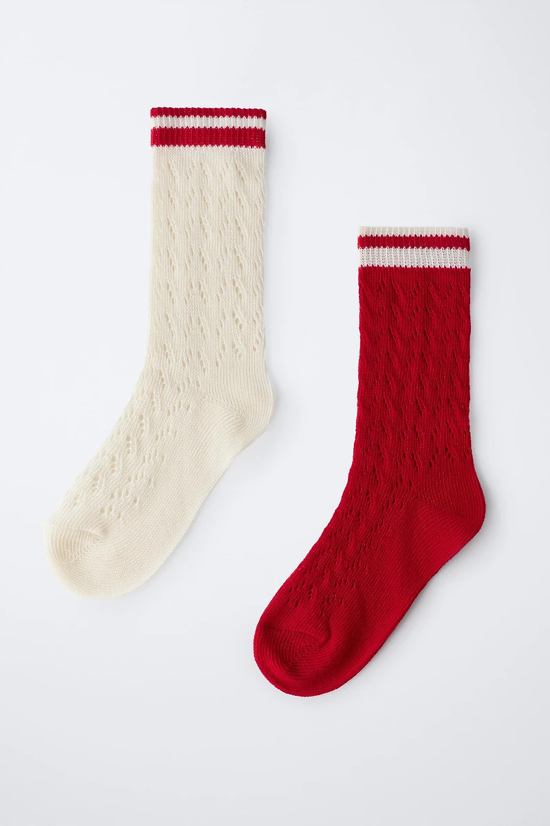TWO-PACK OF STRIPED OPENWORK LONG SOCKS