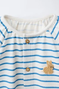 EMBROIDERED BUNNY STRIPED JUMPSUIT