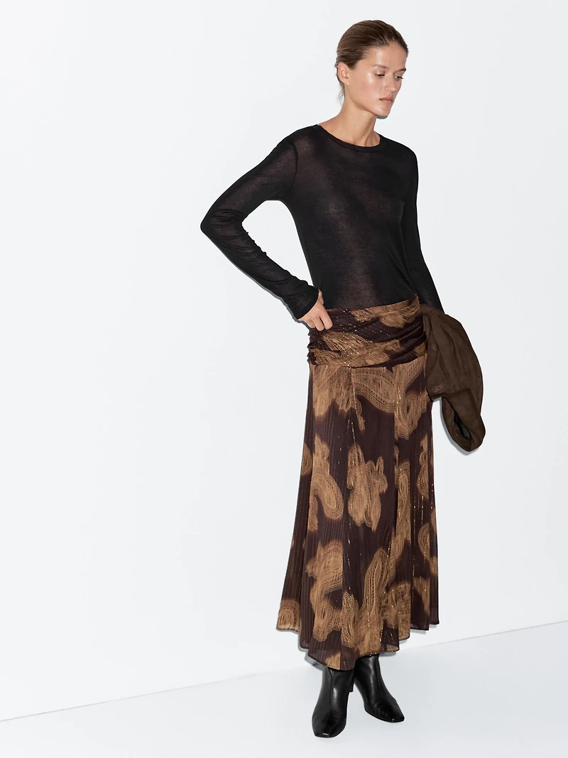 Jupe midi fluide à imprimé cachemire