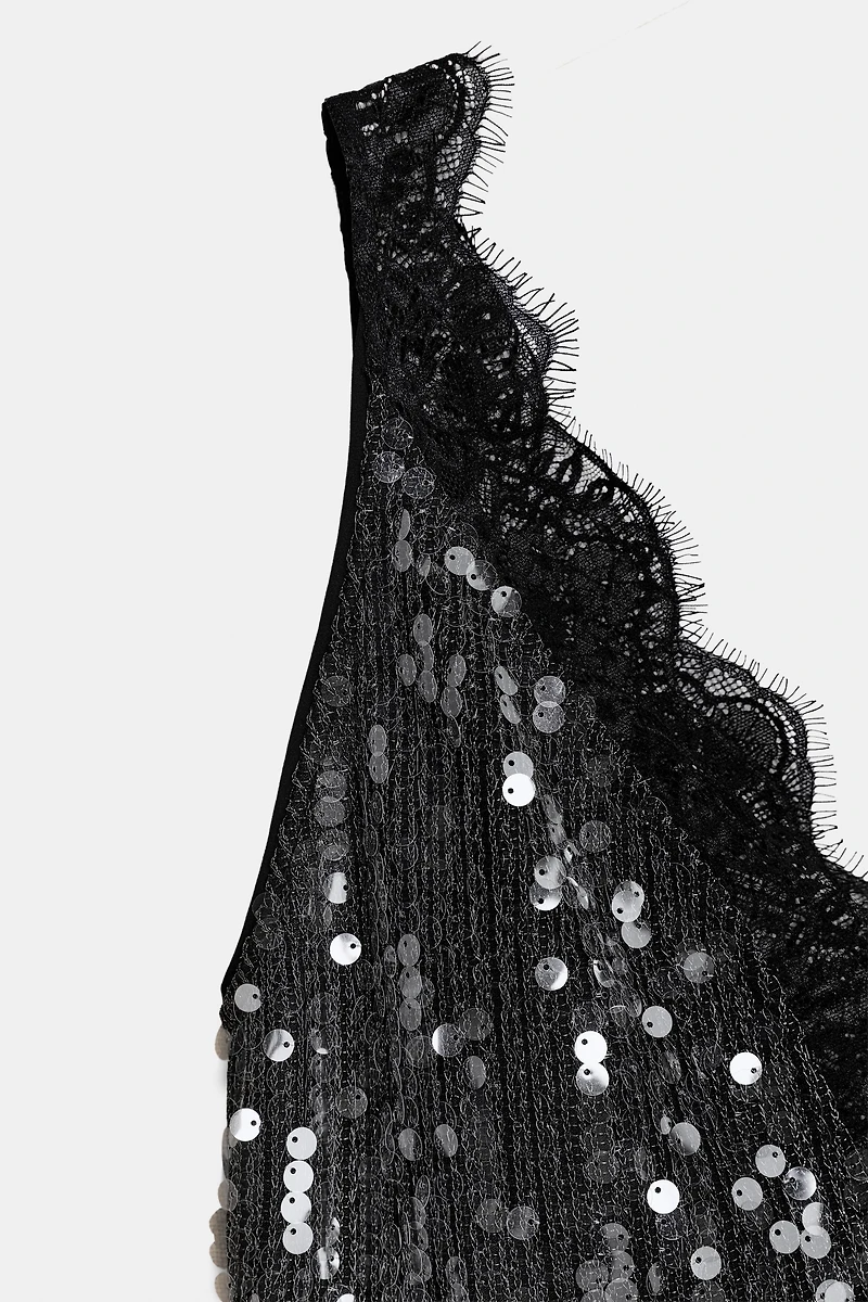 TOP À PAILLETTES ET DENTELLE ZW COLLECTION