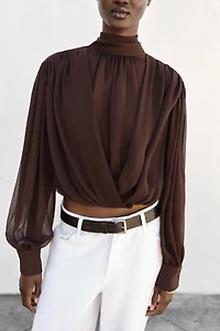 DRAPED BOW BLOUSE