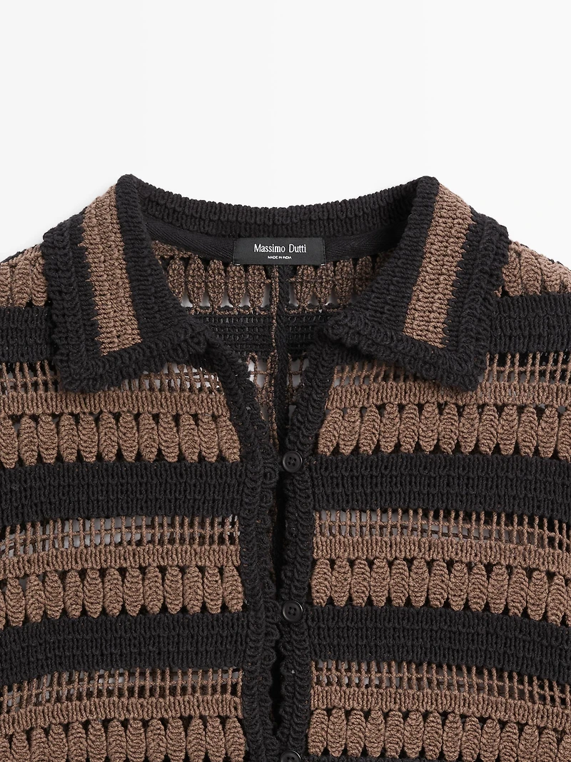 Short striped crochet knit cardigan