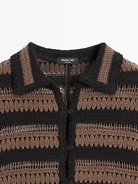 Short striped crochet knit cardigan
