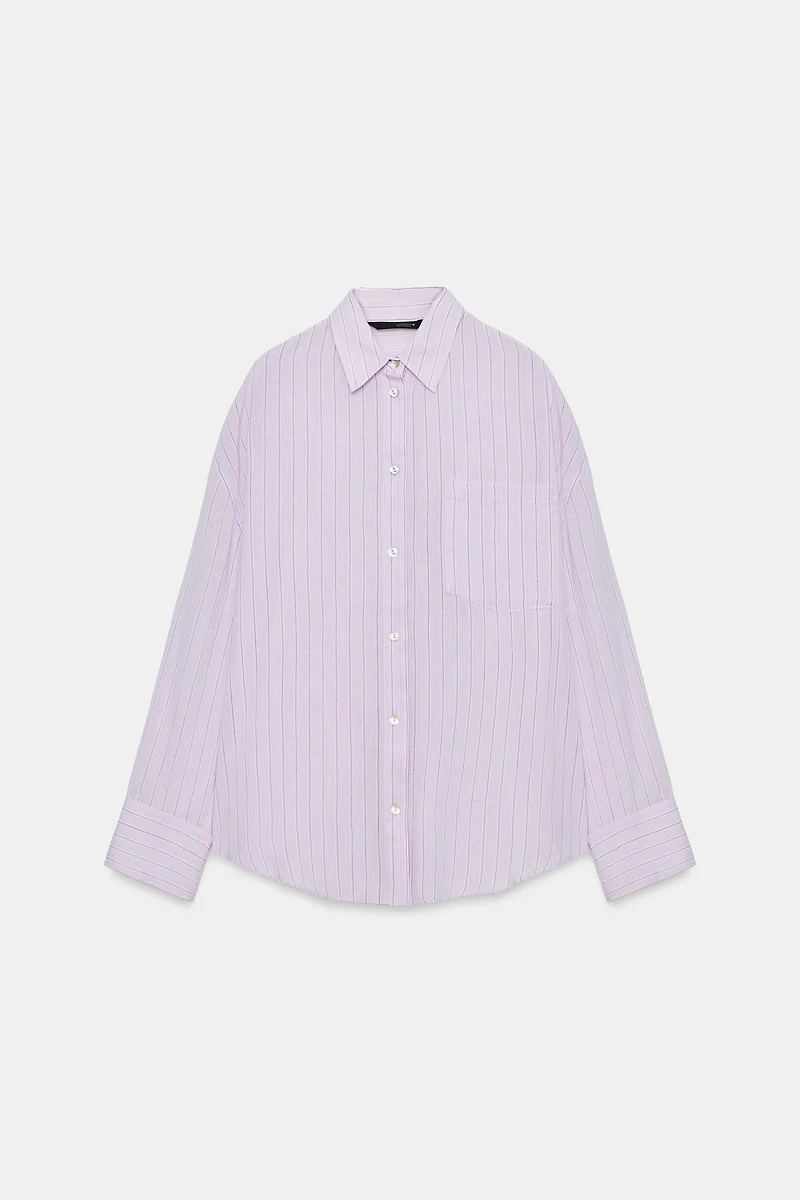 OVERSIZED STRIPED GAUZE SHIRT WITH POCKET