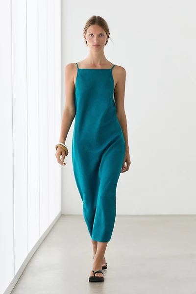 Robe midi bretelles 100 % lin