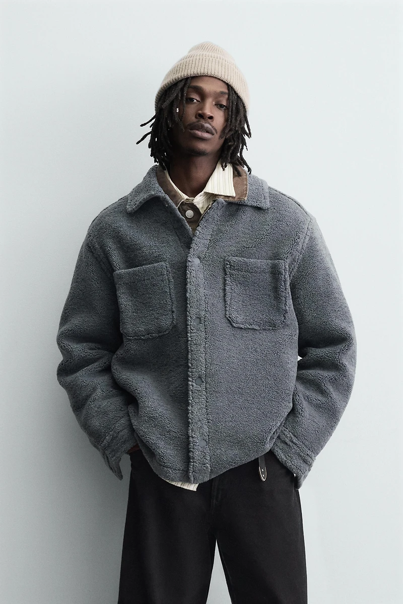 FAUX SHEARLING POCKET OVERSHIRT