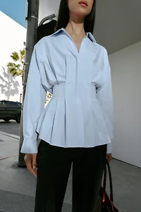 PLEATED POPLIN SHIRT