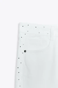 Z1975 HIGH RISE WIDE LEG RHINESTONE JEANS