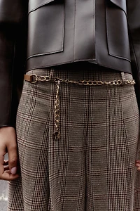 HOUNDSTOOTH BELTED LONG SHORTS