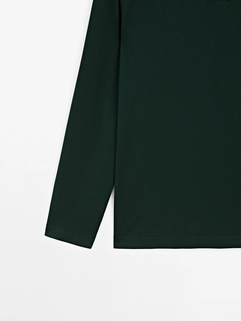 Long sleeve mercerised cotton piqué polo shirt